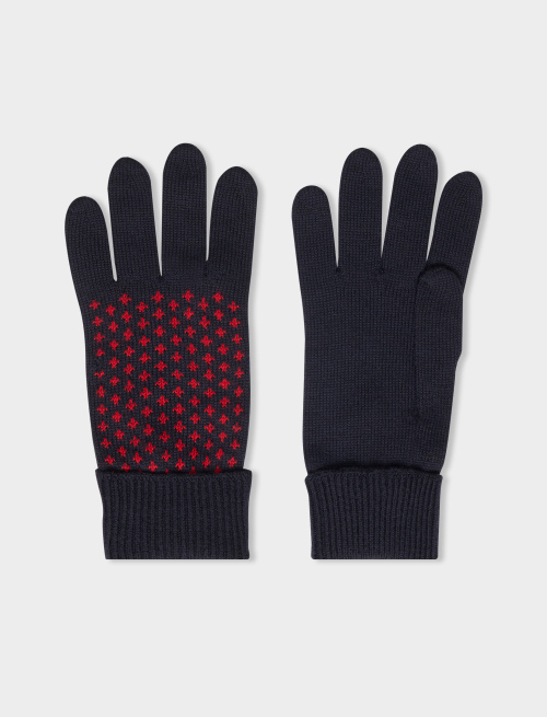 Men's blue virgin wool gloves with lily motif - Accessories | Gallo 1927 - Official Online Shop