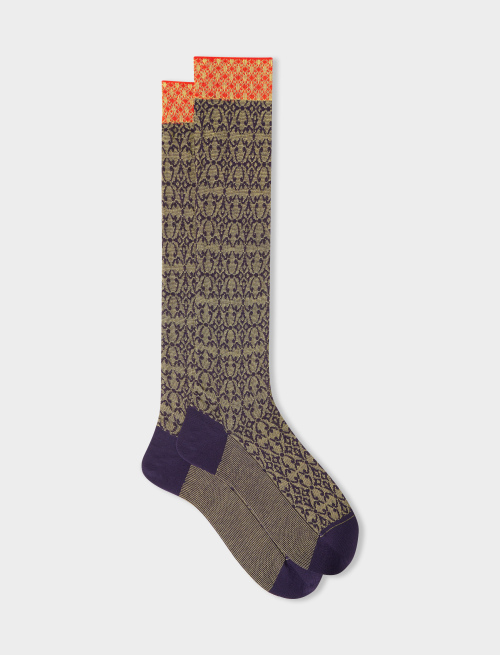 Men's long violet cotton socks with tile motif - Socks | Gallo 1927 - Official Online Shop