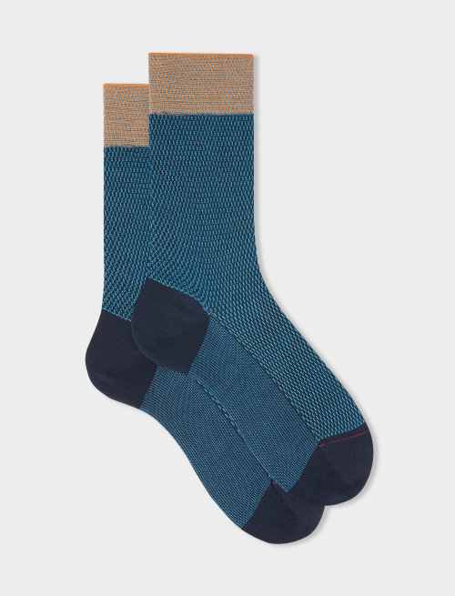 Men's short ocean blue cotton socks with small triangles - Man | Gallo 1927 - Official Online Shop