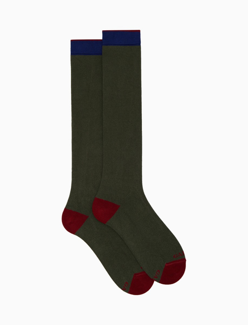 Women's long plain green cotton and cashmere socks with contrasting details - Woman | Gallo 1927 - Official Online Shop