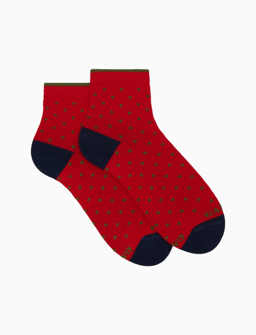 Women's super short red cotton socks with polka dots - Socks | Gallo 1927 - Official Online Shop