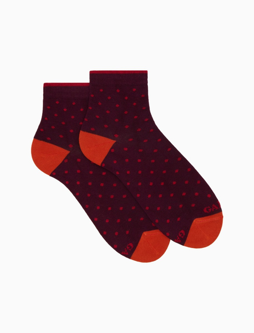 Women's super short burgundy cotton socks with polka dots - Super short | Gallo 1927 - Official Online Shop