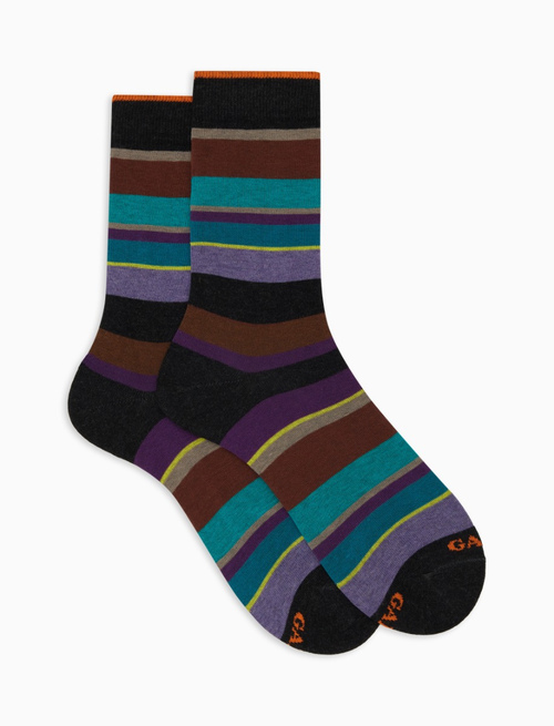 Women's short purple cotton socks with multicoloured stripes - Multicolor | Gallo 1927 - Official Online Shop