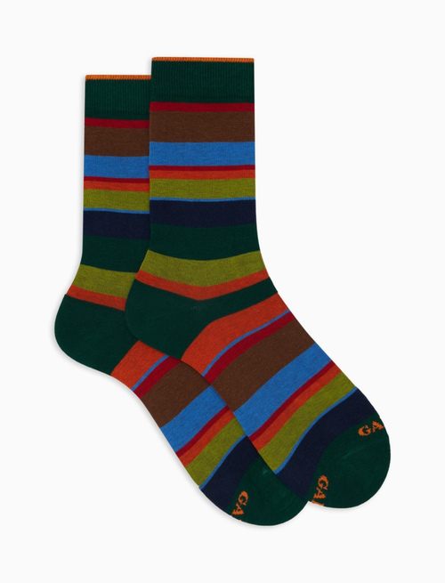 Women's short green cotton socks with multicoloured stripes - Multicolor | Gallo 1927 - Official Online Shop