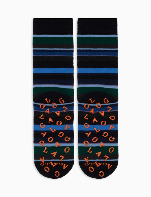 Women's short non-slip blue cotton socks with multicoloured stripes - Socks | Gallo 1927 - Official Online Shop