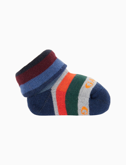 Kids' blue cotton booties with multicoloured stripes | Gallo 1927 - Official Online Shop