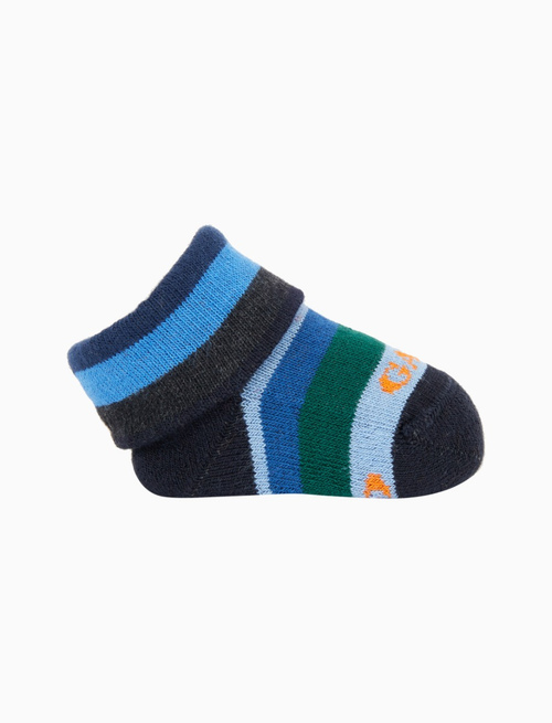 Kids' blue cotton booties with multicoloured stripes - Gift ideas | Gallo 1927 - Official Online Shop