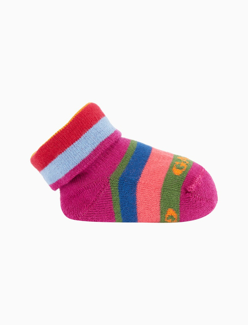 Kids' fuchsia cotton booties with multicoloured stripes | Gallo 1927 - Official Online Shop
