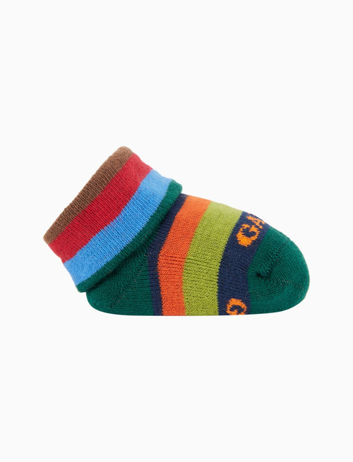 Kids' green cotton booties with multicoloured stripes - Gift ideas | Gallo 1927 - Official Online Shop