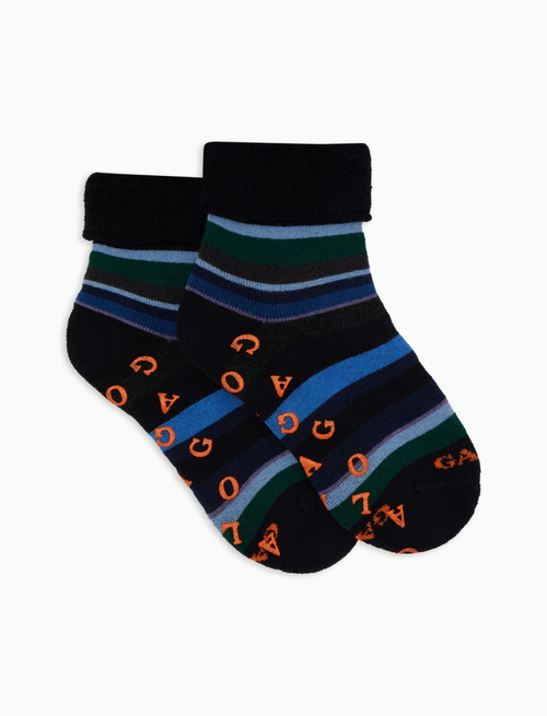 Kids' non-slip blue cotton socks with multicoloured stripes - Short | Gallo 1927 - Official Online Shop