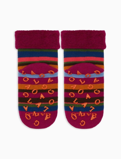 Kids' non-slip fuchsia cotton socks with multicoloured stripes - Black Friday Kids | Gallo 1927 - Official Online Shop