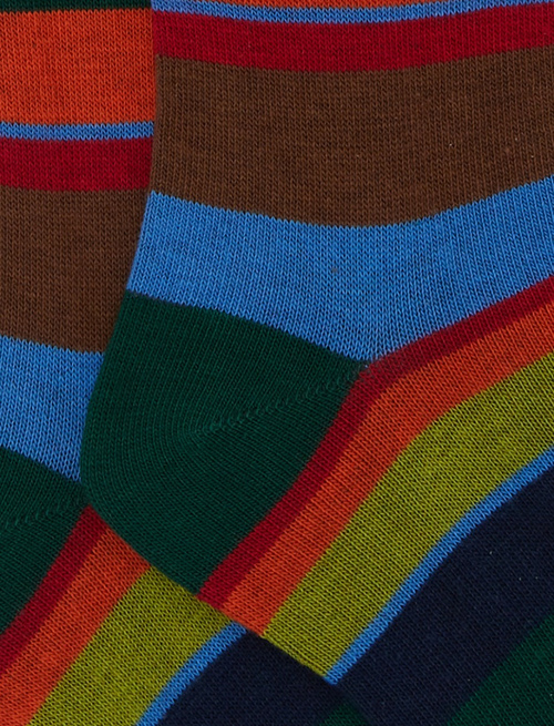 Kids' long green cotton socks with multicoloured stripes - Socks | Gallo 1927 - Official Online Shop