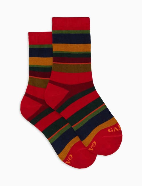 Kids' short red cotton socks with multicoloured stripes - Socks | Gallo 1927 - Official Online Shop