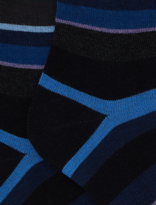 Kids' short blue cotton socks with multicoloured stripes - Black Friday Kids | Gallo 1927 - Official Online Shop