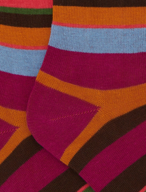 Kids' short fuchsia cotton socks with multicoloured stripes - Black Friday Kids | Gallo 1927 - Official Online Shop