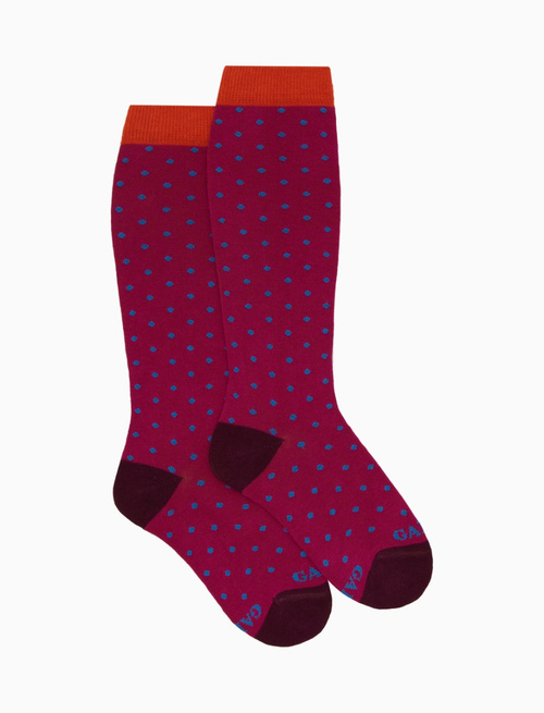 Kids' long fuchsia cotton socks with polka dots - Polka Dot | Gallo 1927 - Official Online Shop
