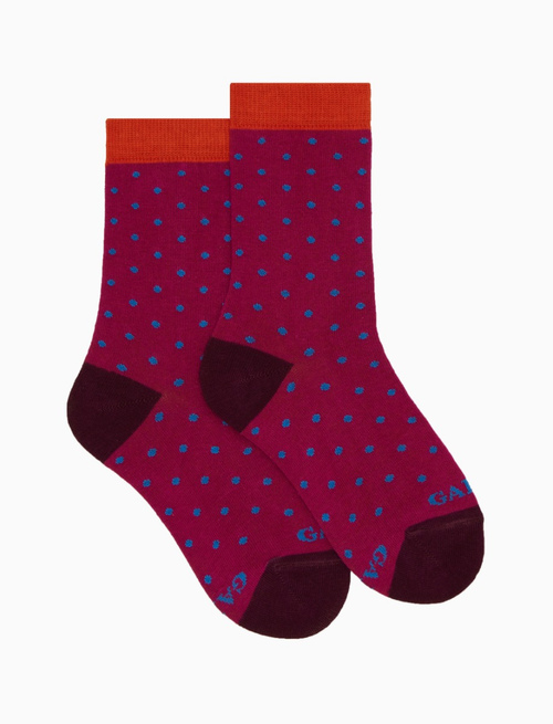Kids' short fuchsia cotton socks with polka dots - Short | Gallo 1927 - Official Online Shop