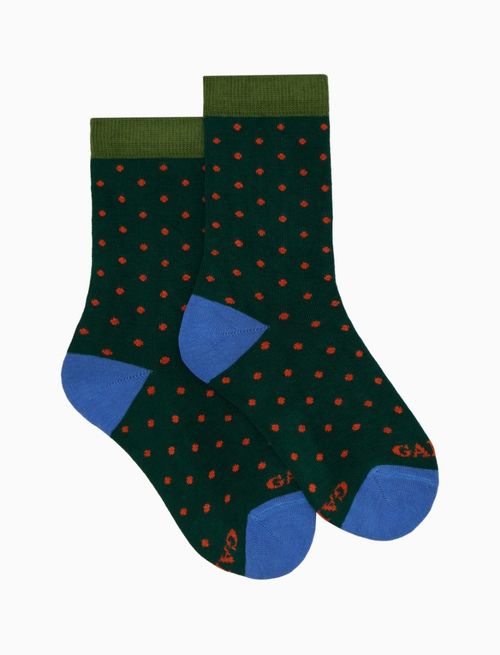 Kids' short green cotton socks with polka dots - Short | Gallo 1927 - Official Online Shop