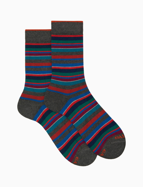 Calze corte uomo cotone e cashmere grigio righe multicolor micro - Uomo | Gallo 1927 - Official Online Shop