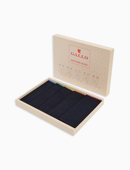 Box of matching long plain blue cotton socks for men - Long | Gallo 1927 - Official Online Shop