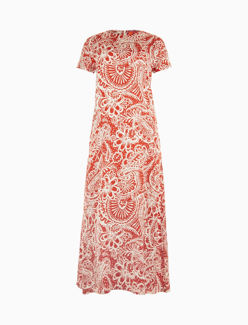 Women's long ruby red viscose dress with Paisley pattern - Clothing | Gallo 1927 - Official Online Shop