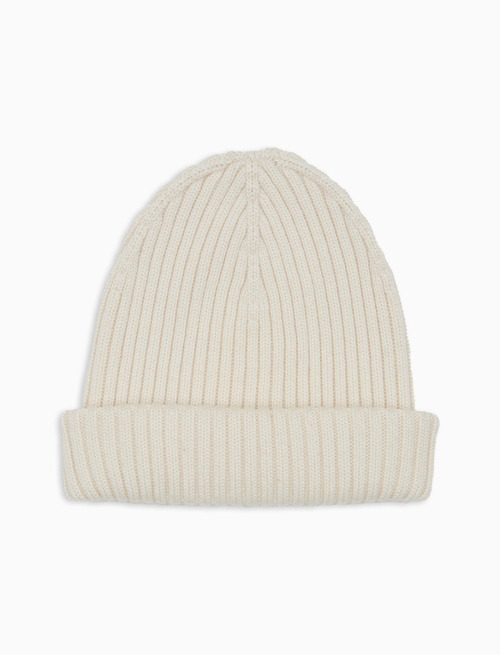 Berretto unisex lana, seta e cashmere bianco a coste tinta unita - Copricapo | Gallo 1927 - Official Online Shop