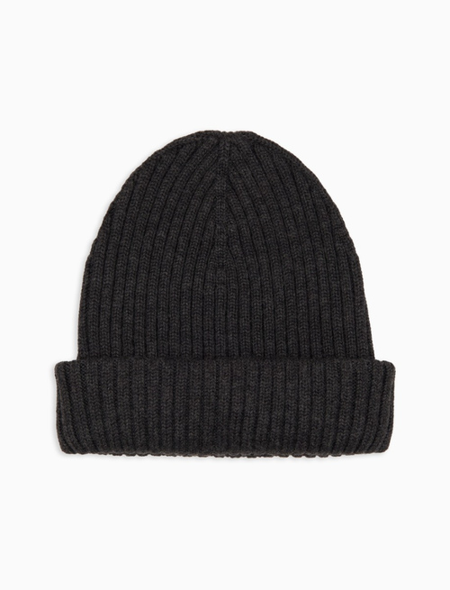 Unisex plain grey ribbed wool, silk and cashmere beanie - Accessories | Gallo 1927 - Official Online Shop