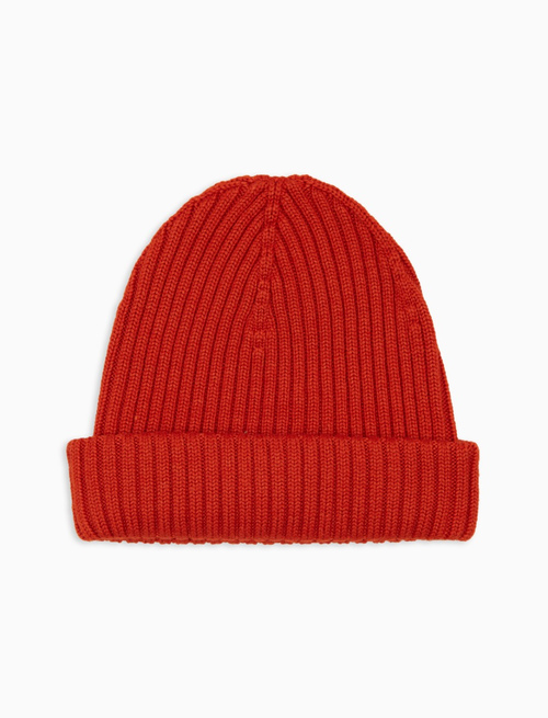 Berretto unisex lana, seta e cashmere arancio a coste tinta unita - Copricapo | Gallo 1927 - Official Online Shop