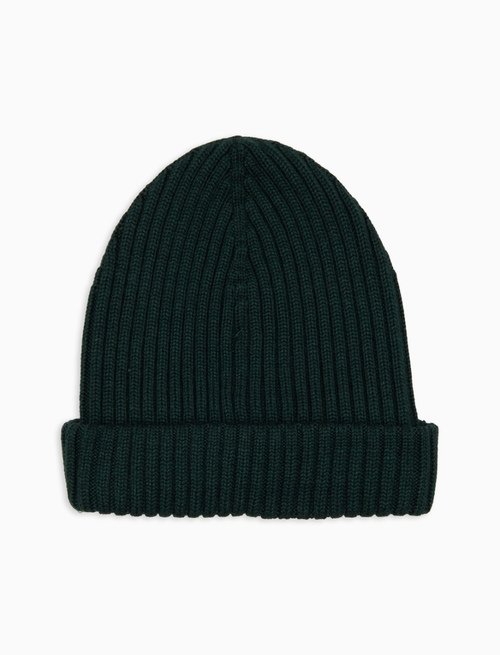 Berretto unisex lana, seta e cashmere verde a coste tinta unita - Copricapo | Gallo 1927 - Official Online Shop