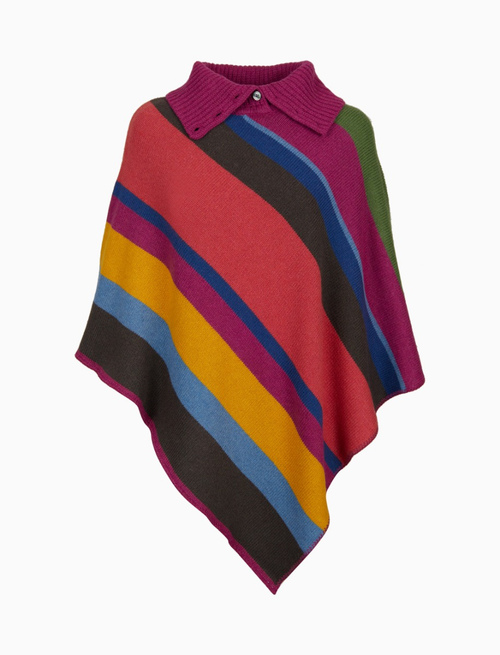 Poncho donna lana e cashmere fucsia righe multicolor - Abbigliamento | Gallo 1927 - Official Online Shop