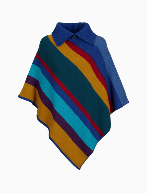 Poncho donna lana e cashmere blu righe multicolor - Maglieria | Gallo 1927 - Official Online Shop