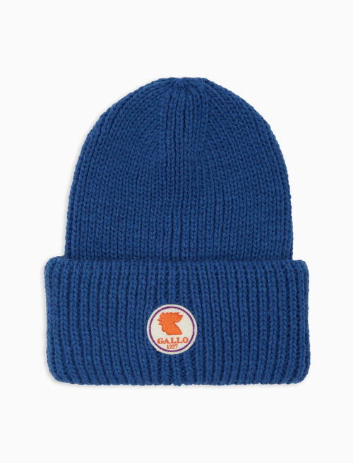 Unisex plain blue ribbed beanie with cuff - Man | Gallo 1927 - Official Online Shop