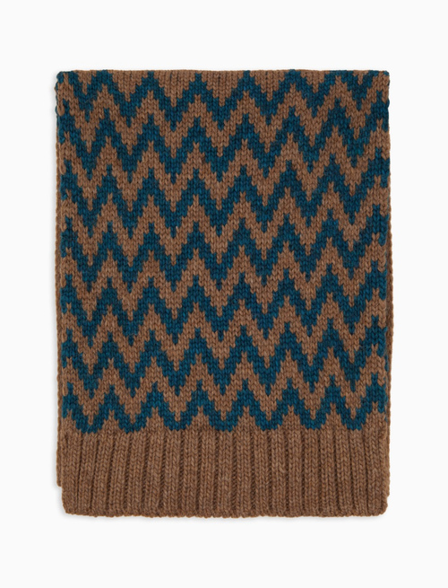 Unisex brown wool scarf with chevron motif | Gallo 1927 - Official Online Shop