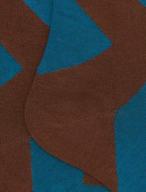 Women's long brown cotton socks with maxi diamond pattern - Socks | Gallo 1927 - Official Online Shop
