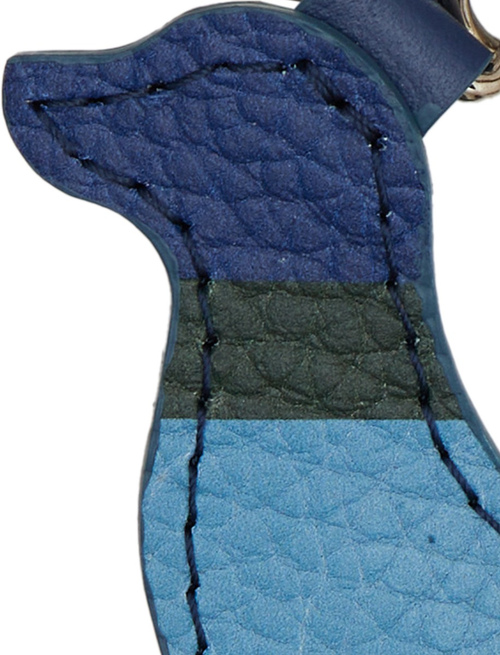 Unisex blue hammered leather keyring shaped like a dog with multicolored stripes - keychain | Gallo 1927 - Official Online Shop