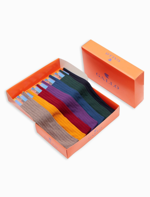 Box with 7 pairs of men's long ribbed socks in plain cotton - Socks | Gallo 1927 - Official Online Shop