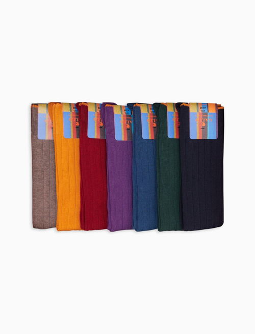 Box with 7 pairs of men's long ribbed socks in plain cotton - Socks | Gallo 1927 - Official Online Shop
