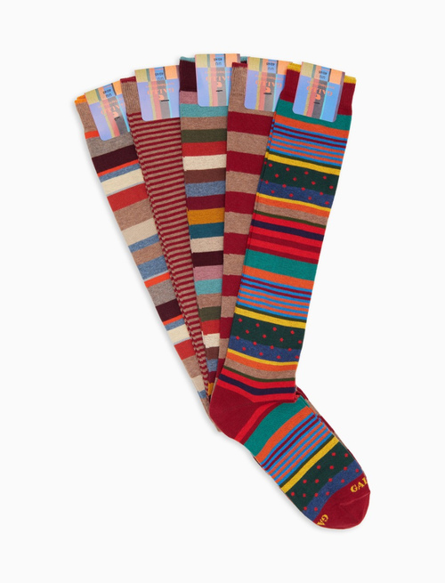 Box with 5 pairs of men's long socks cotton patterned mix icons in green Gallo - Long | Gallo 1927 - Official Online Shop