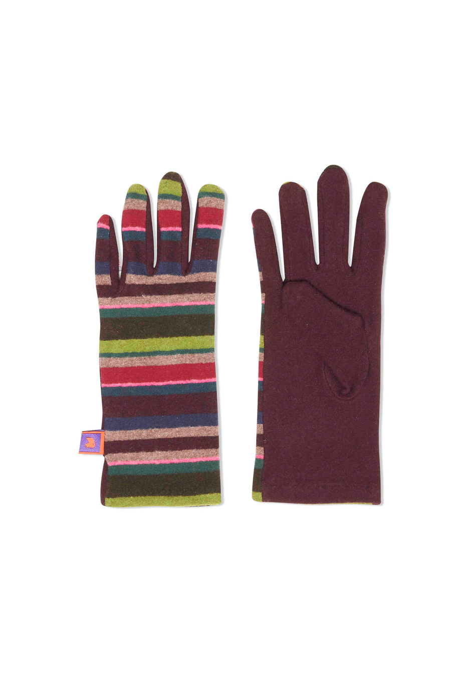 Women's burgundy fleece gloves with multicoloured stripes - Gallo 1927 - Official Online Shop