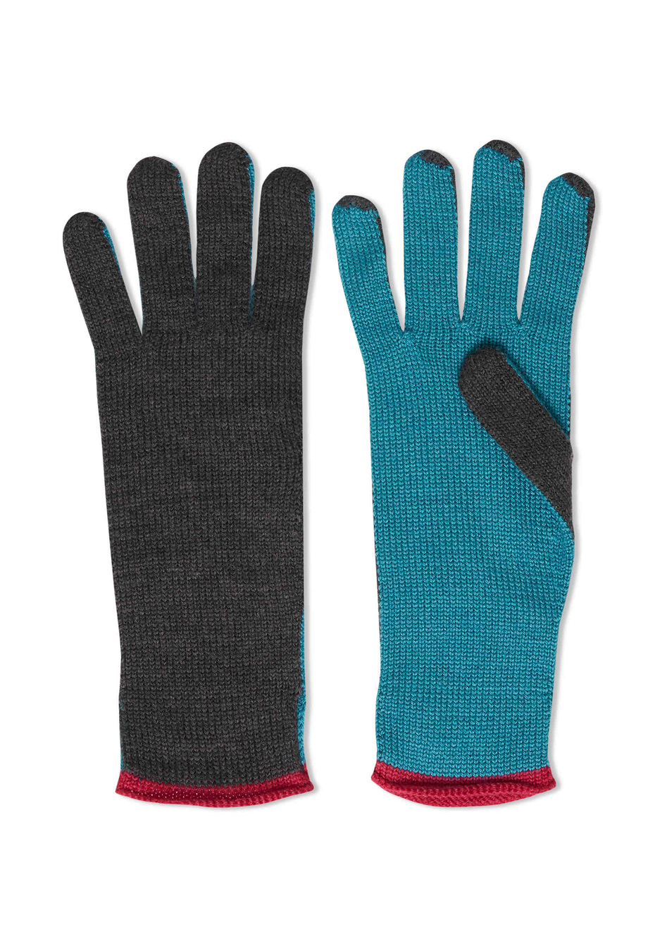 Women's plain charcoal grey wool, silk and cashmere gloves with contrasting details - Gallo 1927 - Official Online Shop