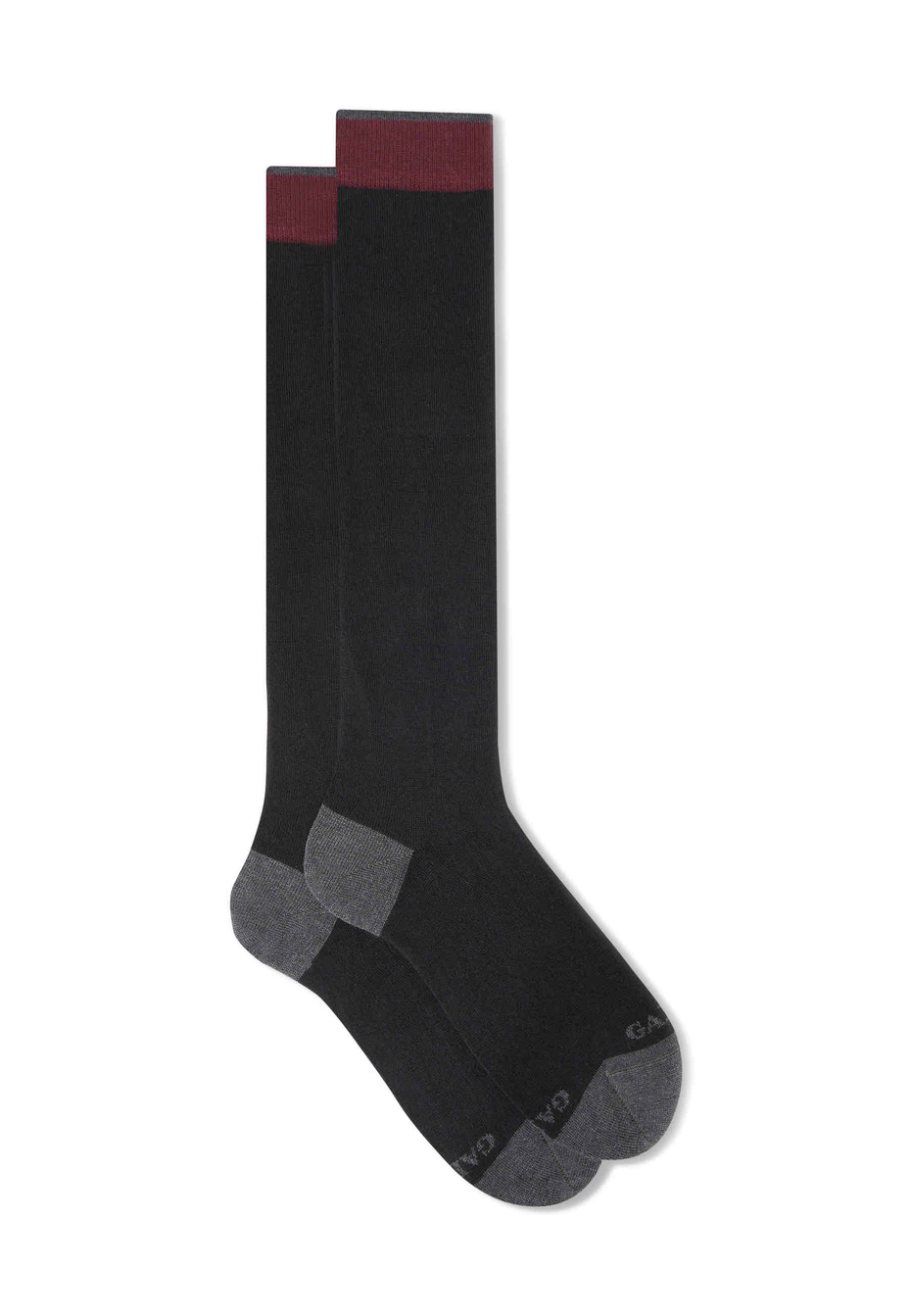 Women's long plain black cotton and cashmere socks with contrasting details - Gallo 1927 - Official Online Shop