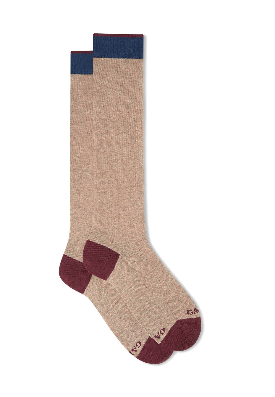 Women's long plain sand cotton and cashmere socks with contrasting details - Gallo 1927 - Official Online Shop