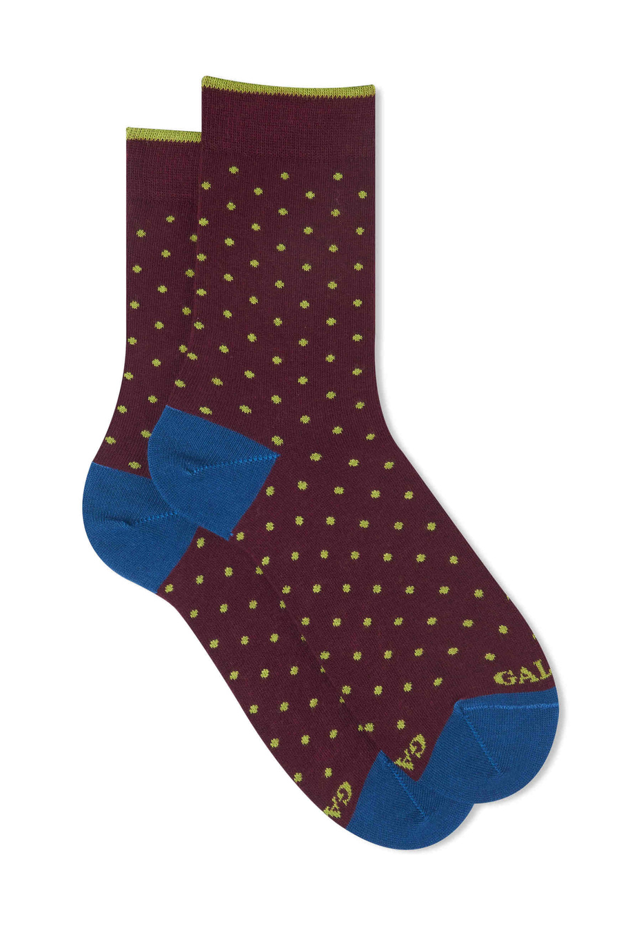 Women's short burgundy cotton socks with polka dots - Gallo 1927 - Official Online Shop