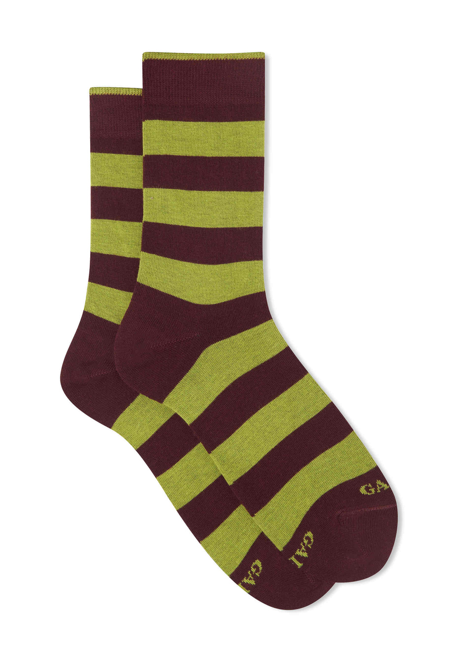 Women's short burgundy cotton socks with two-tone stripes - Gallo 1927 - Official Online Shop