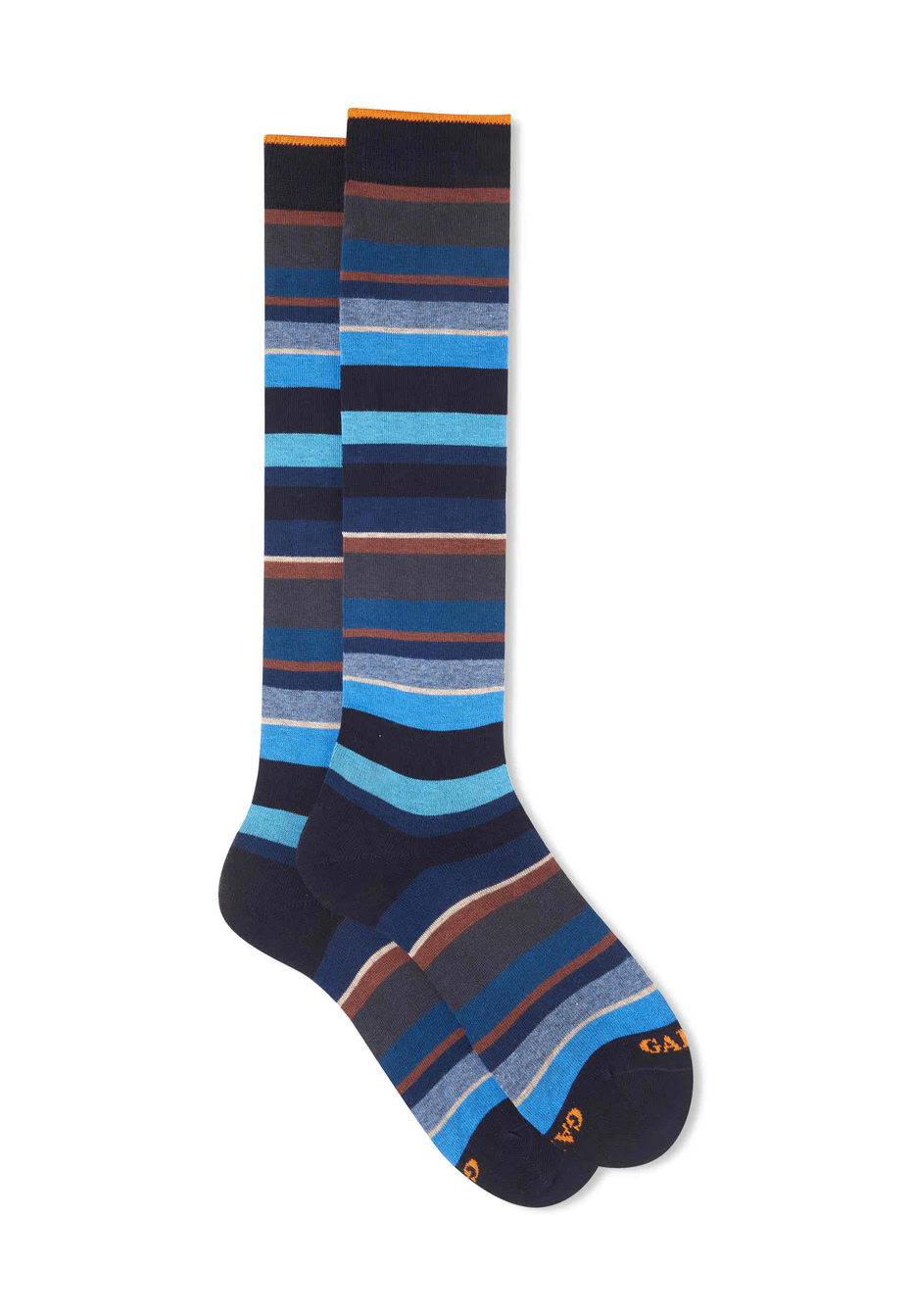 Women's long blue/sand cotton socks with multicoloured stripes - Gallo 1927 - Official Online Shop