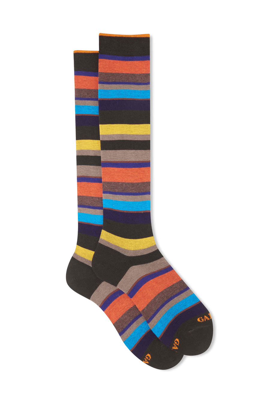Women's long moka cotton socks with multicoloured stripes - Gallo 1927 - Official Online Shop
