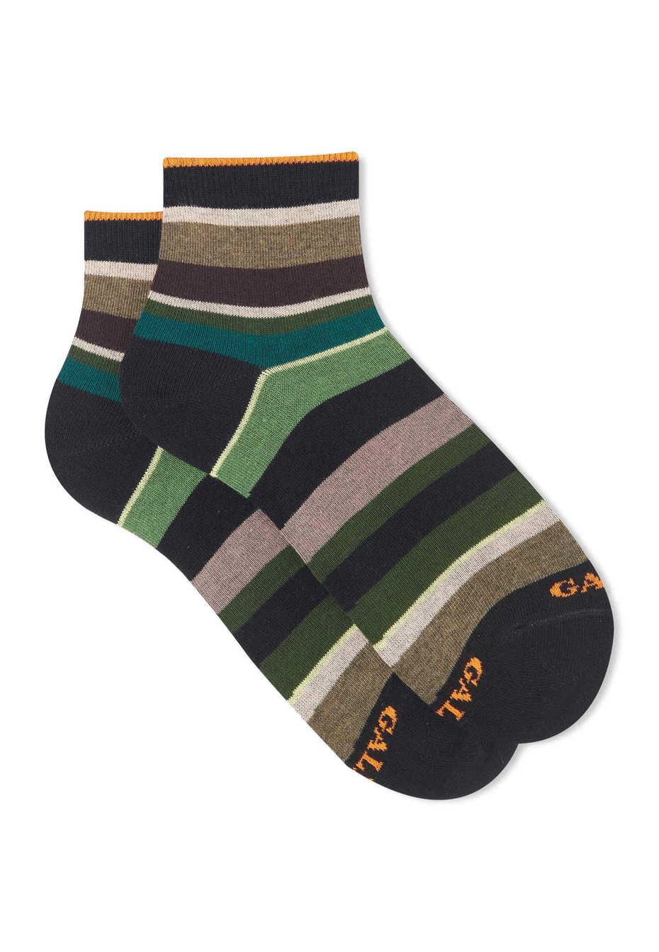 Women's super short black cotton socks with multicoloured stripes - Gallo 1927 - Official Online Shop