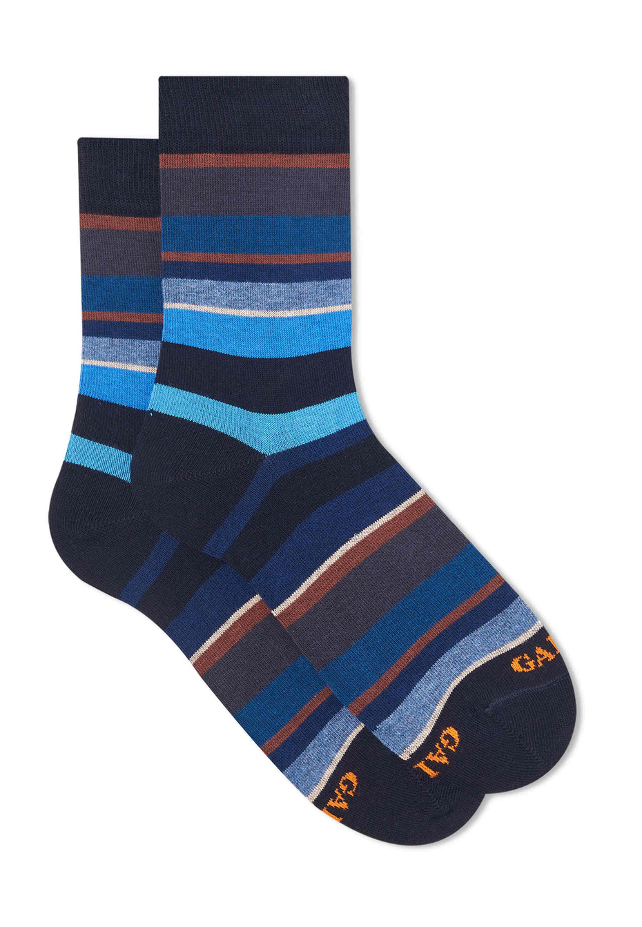 Kids' short blue/sand cotton socks with multicoloured stripes - Gallo 1927 - Official Online Shop