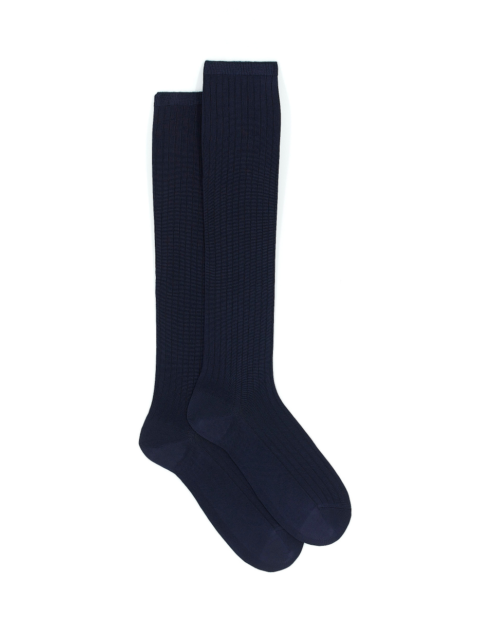 Long ribbed plain blue viscose socks - Gallo 1927 - Official Online Shop