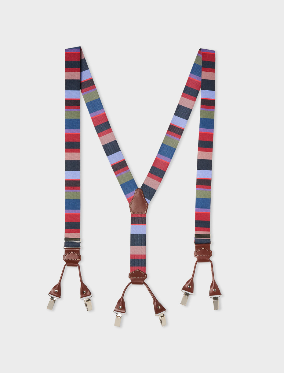 Elastic blue unisex suspenders with multicoloured stripes - Gallo 1927 - Official Online Shop